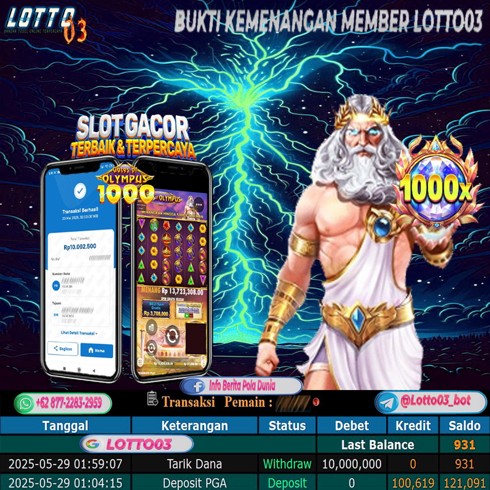 Bukti kemenangan member Surabaya di Lotto03